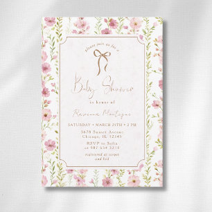 Vintage Blush Gladiolus Floral Bow Baby Shower Invitation