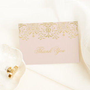 Vintage Blush Gold Glamour Damask Thank You Card
