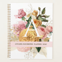 Vintage blush & gold roses personalised planner