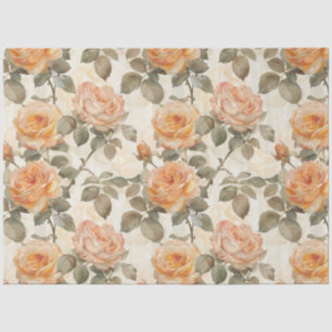Vintage Blush Peach Orange Floral Rose Decoupage Tissue Paper