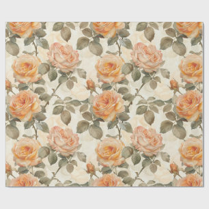 Vintage Blush Peach Orange Floral Rose Wrapping Paper