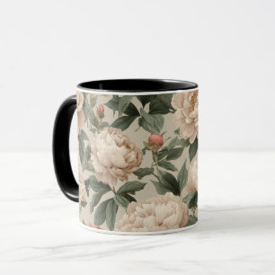 Vintage Blush Peony Cream Floral Pattern Mug