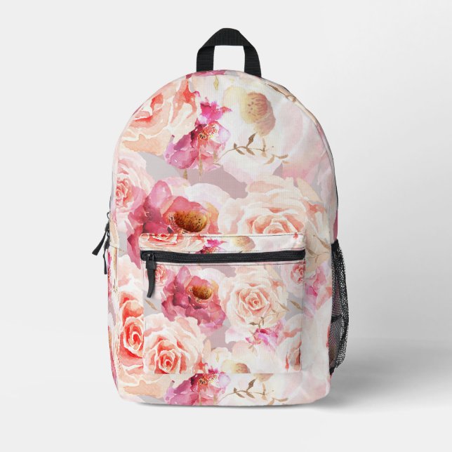 Vintage Blush peony floral Printed Backpack (Front)