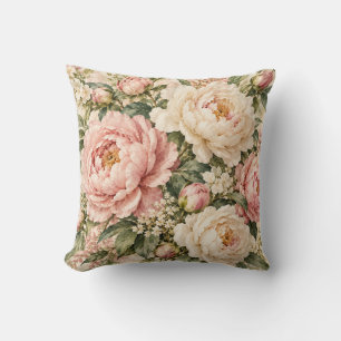 Vintage Blush Peony Garden Romantic Floral Throw P Cushion
