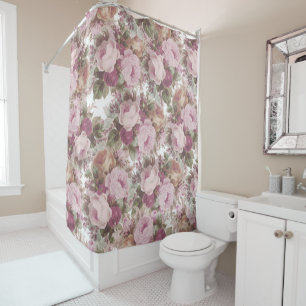 Vintage blush pink burgundy roses floral painting. shower curtain