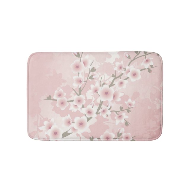 Vintage Blush PInk Cherry Blossom Bath Mat (Front)