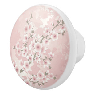 Vintage Blush PInk Cherry Blossom Ceramic Knob