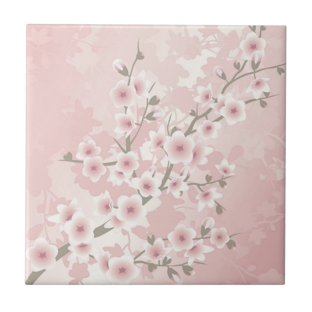 Vintage Blush PInk Cherry Blossom Ceramic Tile (Front)