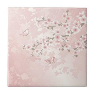 Vintage Blush PInk Cherry Blossom Ceramic Tile