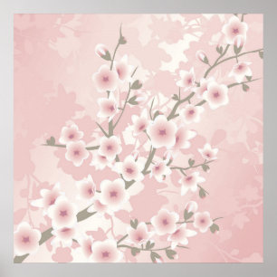 Vintage Blush PInk Cherry Blossom Poster