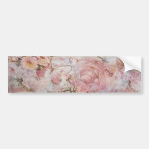 Vintage blush pink collage floral typography bumper sticker
