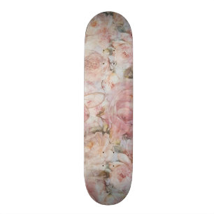 Vintage blush pink collage floral typography skateboard