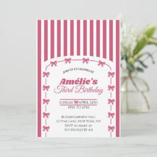 Vintage Blush Pink Coquette Bow Girl 3rd Birthday Invitation