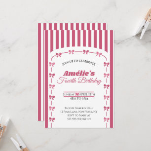 Vintage Blush Pink Coquette Bow Girl 4th Birthday Invitation