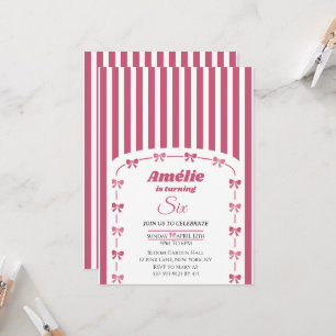 Vintage Blush Pink Coquette Bow Girl 6th Birthday Invitation