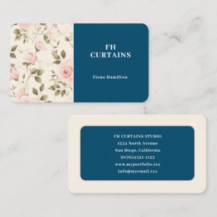 Vintage Blush Pink floral Blue Business Card