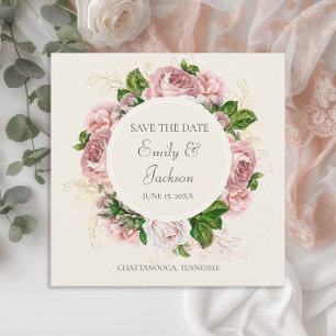 Vintage Blush Pink Floral Cream Wedding Save Date Invitation
