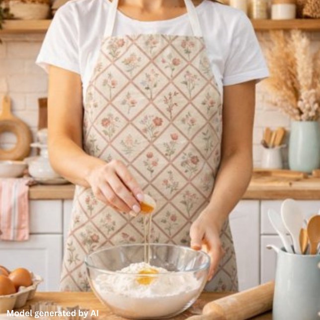 Vintage Blush Pink Floral Lattice Pattern Apron (Creator Uploaded)