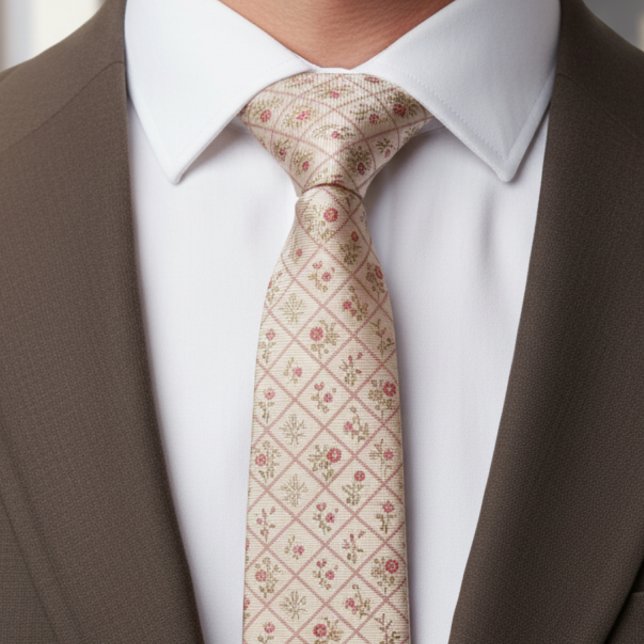 Vintage Blush Pink Floral Lattice Pattern Tie (Creator Uploaded)