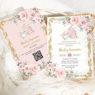Vintage Blush Pink Floral Tea Party Bridal Shower Invitation