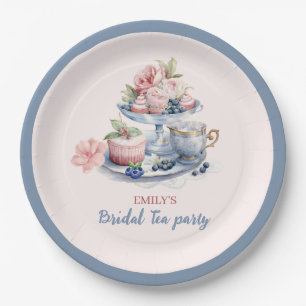 Vintage blush pink floral tea party Bridal shower Paper Plate