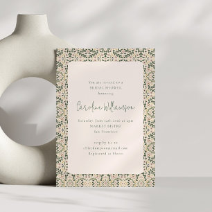 Vintage Blush Pink Green Floral Tile Bridal Shower Invitation