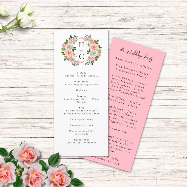 Vintage Blush Pink & Ivory Rose Garland Program (Creator Uploaded)