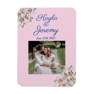 Vintage Blush Pink Rose Custom Photo Save the Date Magnet