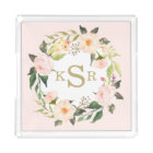 Vintage Blush Pink Roses Floral Wreath Monogrammed