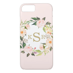 Vintage Blush Pink Roses Floral Wreath Monogrammed iPhone 8/7 Case