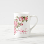 Vintage blush pink roses Peonies name, monogram Bone China Mug<br><div class="desc">Personalised, Lovely Vintage blush pink roses Peonies watercolor flower bouquet name and monogram on white background. Beautiful image of pink peony flowers from the garden with green foliage. The peony or paeony is a flowering plant in the genus Paeonia, the only genus in the family Paeoniaceae. They are native to...</div>