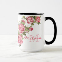 Vintage blush pink roses Peonies name, monogram