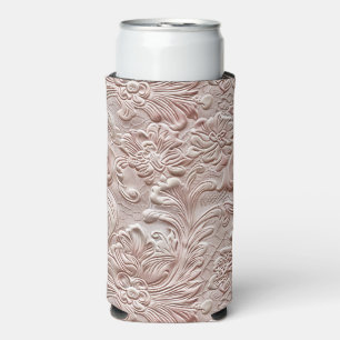 Vintage blush pink tooled leather seltzer can cooler