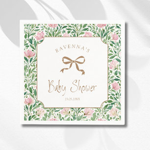 Vintage Blush Pink Wild Roses Gold Bow Baby Shower Napkin