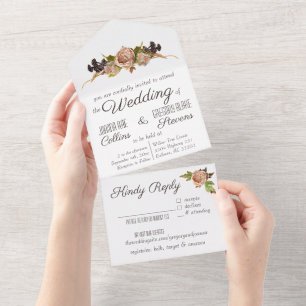 Vintage Blush & Plum Floral Wedding Invitation