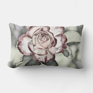 Vintage Blush Red Rose Drawing Lumbar Cushion