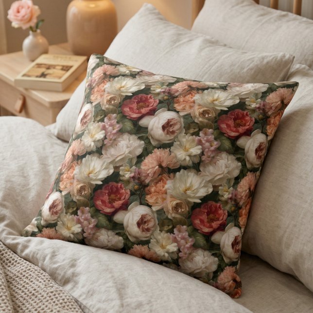 Vintage Blush Rose Floral Garden Pattern Cushion (Creator Uploaded)