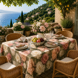 Vintage Blush Rose Floral Garden Pattern Tablecloth