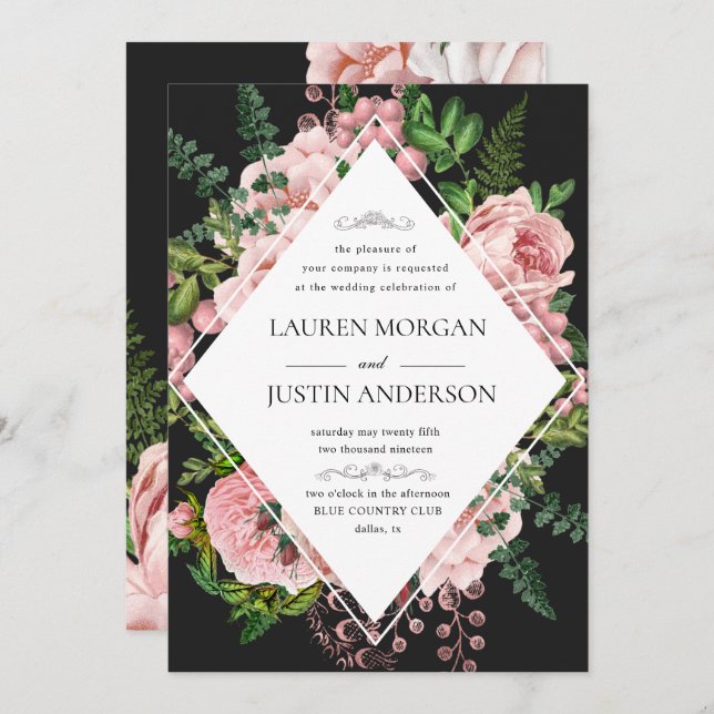 Vintage Blush Roses Elegant Wedding Invitation (Front/Back)