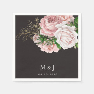Vintage blush roses elegant wedding paper napkin