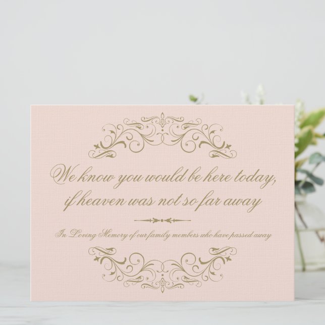 Vintage Blush Scrollwork Wedding Memorial Sign (Standing Front)
