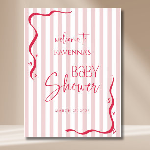 Vintage Blush Wave Striped Baby Shower Welcome Poster