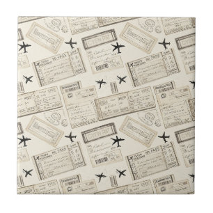 Vintage Boarding Pass Travel Pattern Ceramic Tile