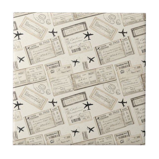 Vintage Boarding Pass Travel Pattern Ceramic Tile (Front)