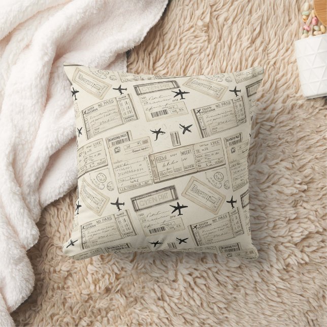 Vintage Boarding Pass Travel Pattern Cushion (Blanket)
