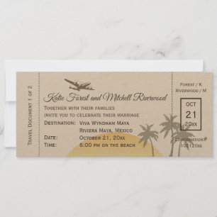 Vintage Boarding Pass Wedding on Kraft Paper Invitation