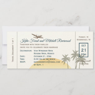 Vintage Boarding Pass Wedding & RSVP on ecru Invitation