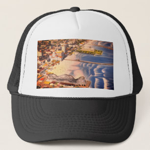 Vintage Boardwalk Scene, Long Beach, California Trucker Hat