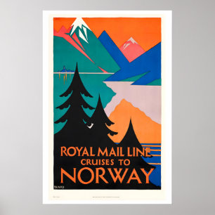 Vintage Boat Cruise to Norway Vintage Travel Poster