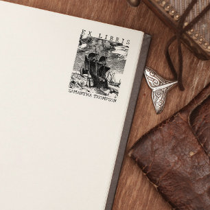 Vintage Boat Custom Ex Libris Library Book   Rubber Stamp